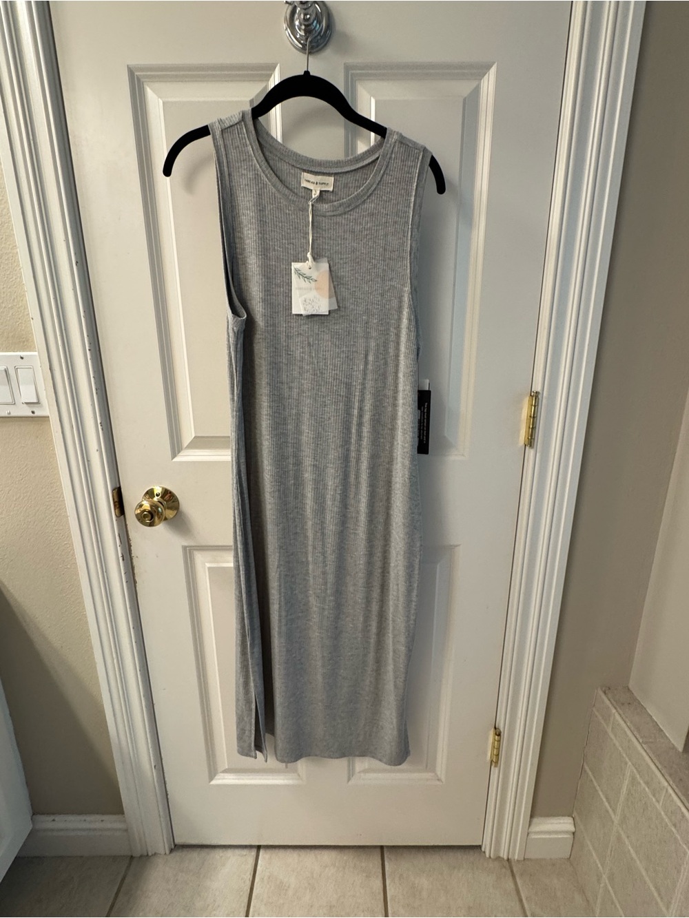 Thread & Supply Sleeveless Light Grey Ribbed Midi Dress